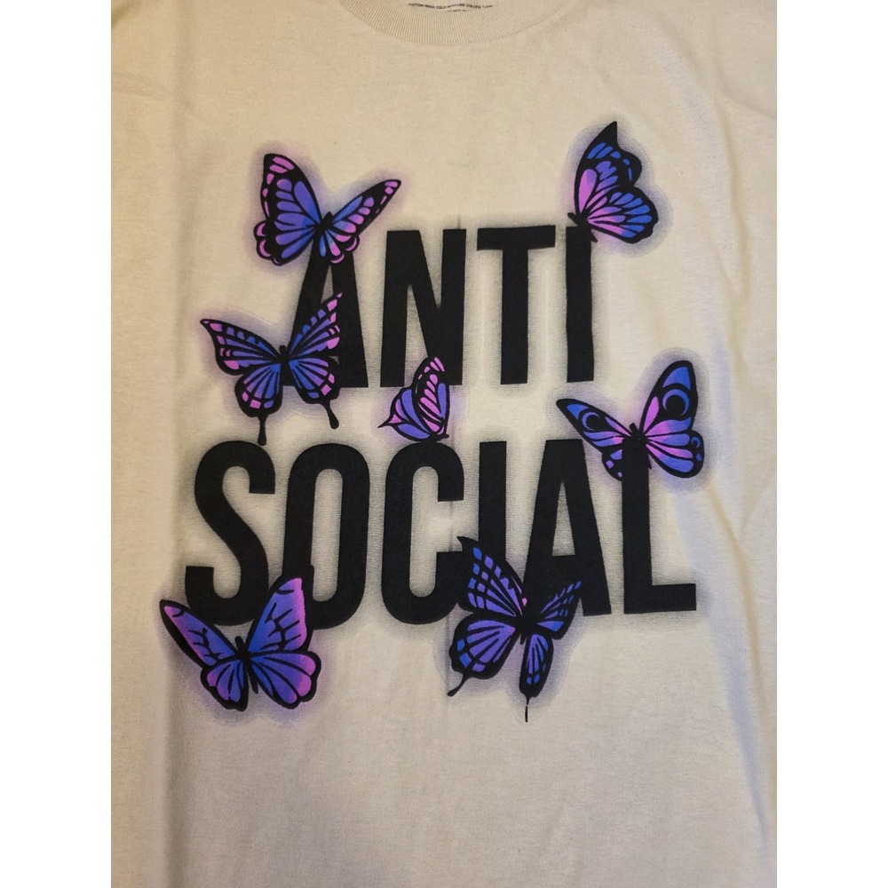 Fashion Nova‎ Long Sleeve Shirt Womens Sz XL Beige Anti-social Butterflies NWOT - Picture 3 of 7